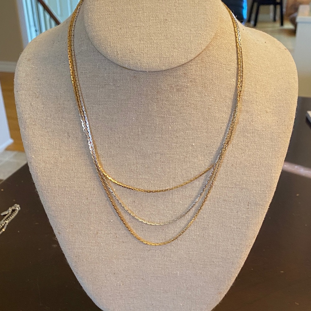 Chic Gold and Silver tone Multi-Strand Necklace